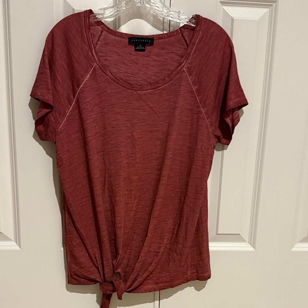 Sanctuary Women's Short Sleeve Tie-Front Tee — Brick Red